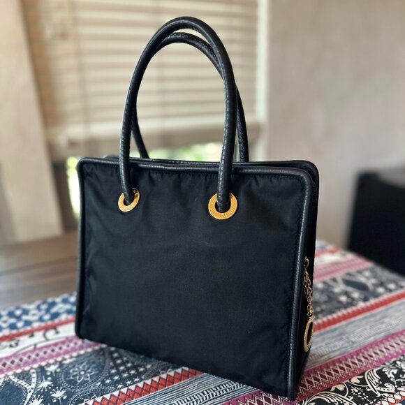 Celine Black Canvas and Leather Shoulder Bag Gold accents Preowned EXCELLENT. - Picture 1 of 11
